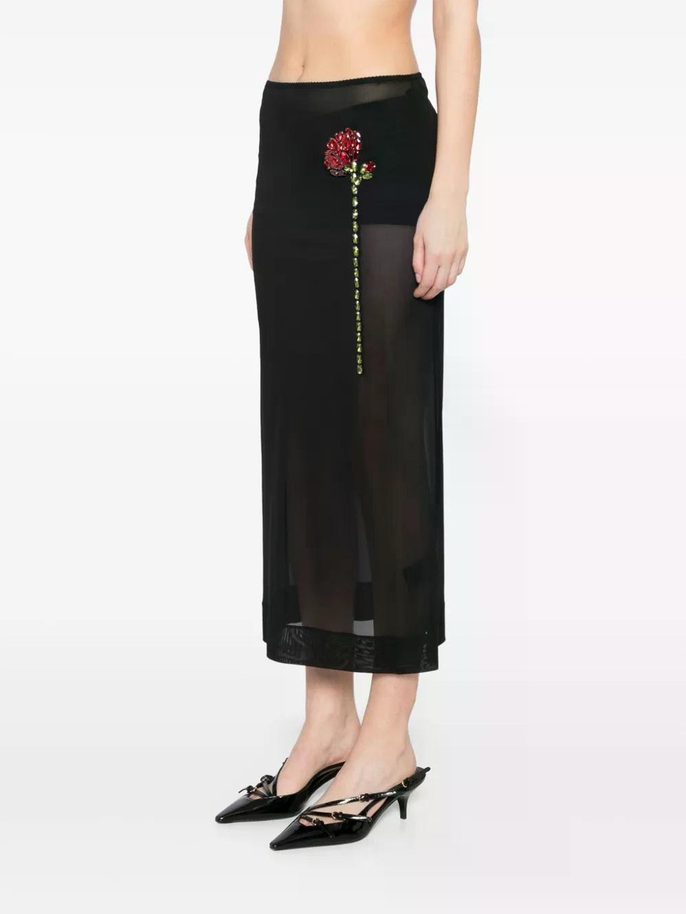 Simone Rocha Sheer Column Rose Crystal Midi Skirt - Picture 1 of 7